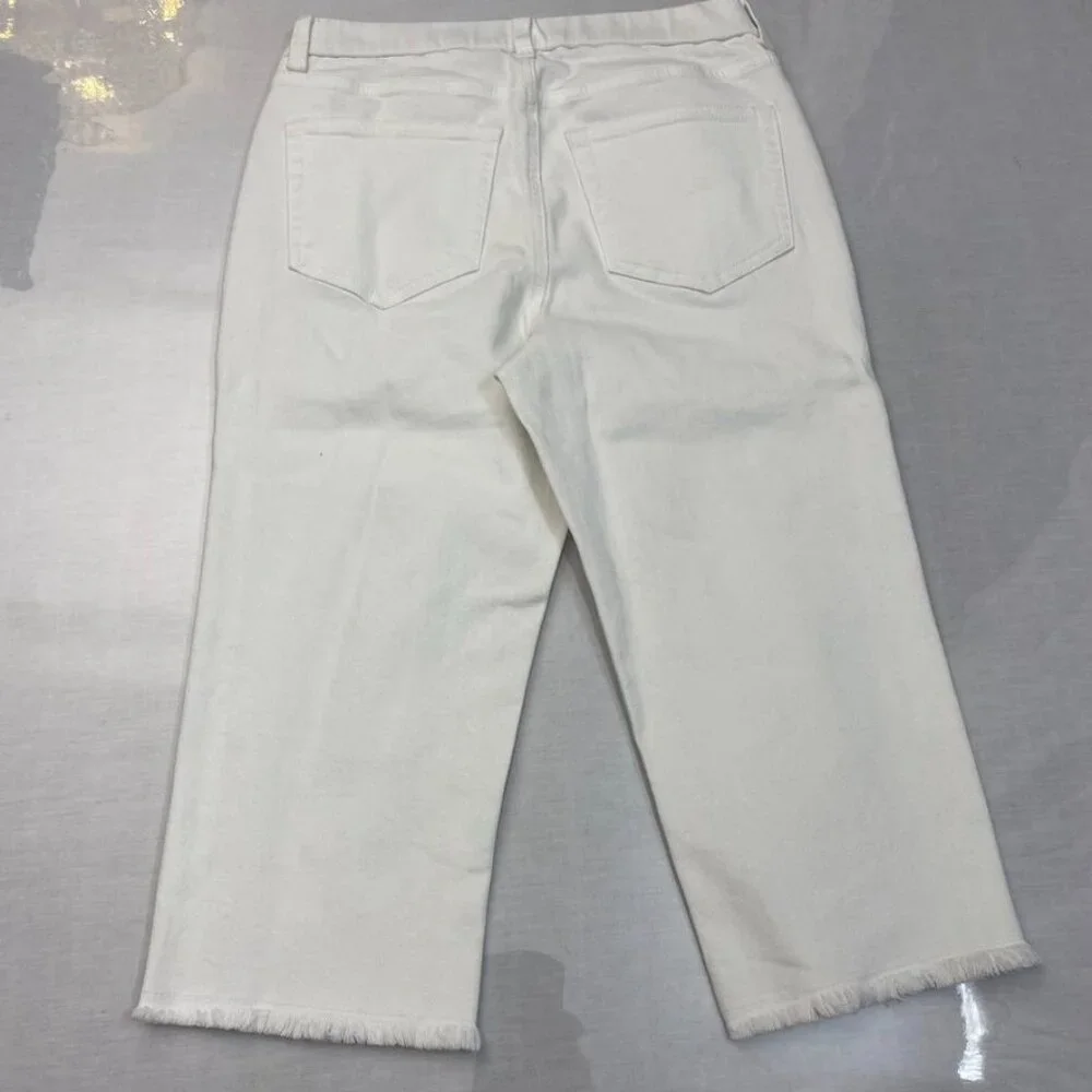 Denim & Co White High Rise Crop Jeans Raw Frayed Hem Size 4